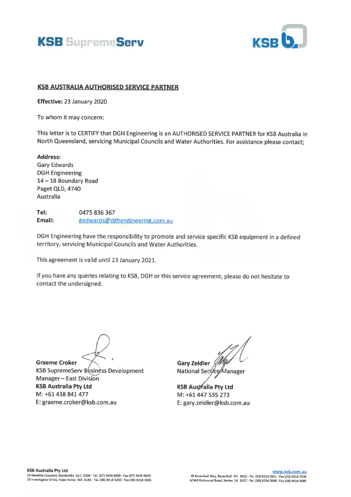 DGH Authorised service partner letter